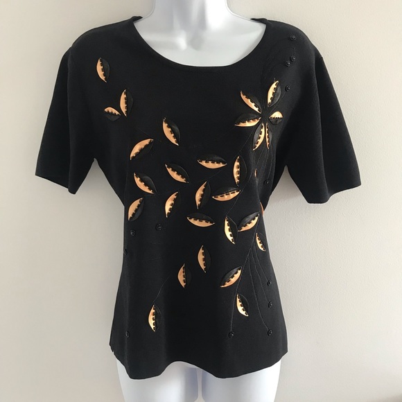 NWOT Marallis Collection Golden Black 3D Leaf Blouse Fall Autumn - Picture 16 of 16